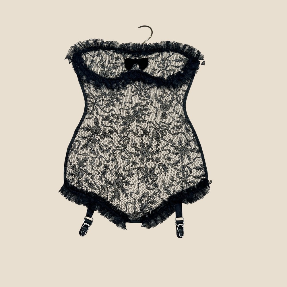 Vintage 1950s Novelty Boudoir Hanger Organizer Black Lace Corset Stocking Holder